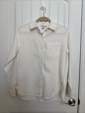 Athleta White Linen Button-Up Shirt